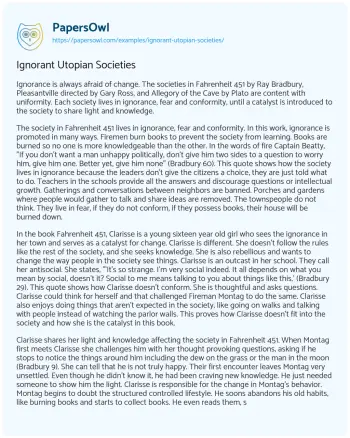 Essay on Ignorant Utopian Societies