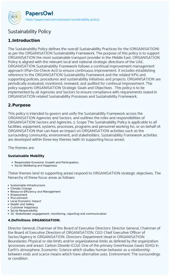 Essay on Sustainability Policy