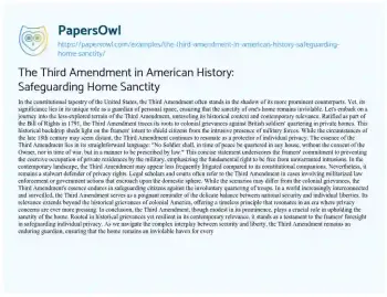 Essay on The Third Amendment in American History: Safeguarding Home Sanctity