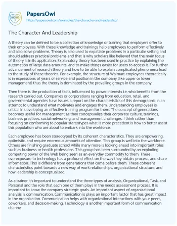 Essay on The Character and Leadership