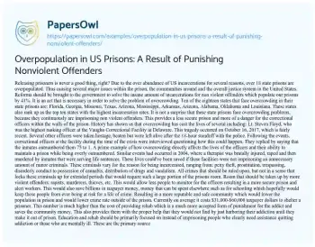 Essay on Overpopulation in US Prisons: a Result of Punishing Nonviolent Offenders