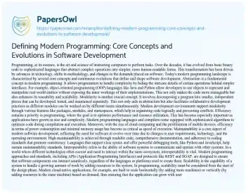 Essay on Defining Modern Programming: Core Concepts and Evolutions in Software Development