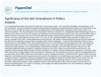 Essay on Significance of the 16th Amendment: a Politics Analysis