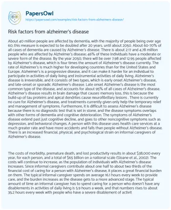 Essay on Risk Factors from Alzheimer’s Disease