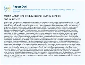 Essay on Martin Luther King Jr.’s Educational Journey: Schools and Influences