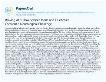 Essay on Braving ALS: how Science Icons and Celebrities Confront a Neurological Challenge