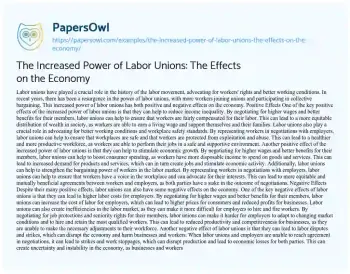 Essay on The Increased Power of Labor Unions: the Effects on the Economy