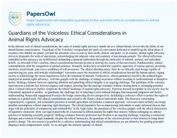 Essay on Guardians of the Voiceless: Ethical Considerations in Animal Rights Advocacy