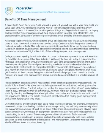 Essay on Benefits of Time Management