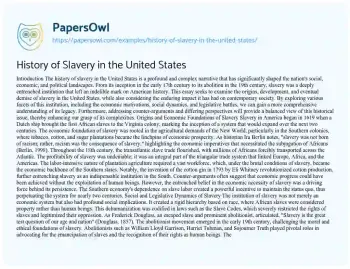 Essay on History of Slavery in the United States