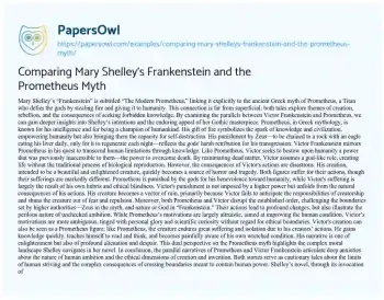 Essay on Comparing Mary Shelley’s Frankenstein and the Prometheus Myth