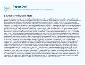 Essay on Batman and Byronic Hero