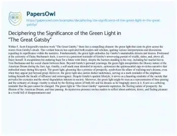 Essay on Deciphering the Significance of the Green Light in “The Great Gatsby”