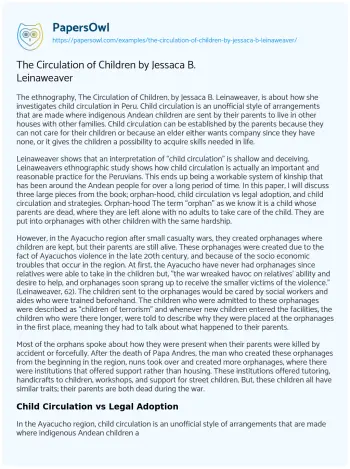 Essay on The Circulation of Children by Jessaca B. Leinaweaver