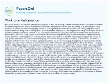 Essay on Workforce Performance