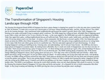 Essay on The Transformation of Singapore’s Housing Landscape through HDB