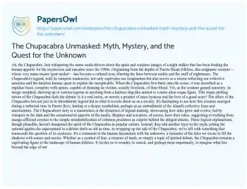 Essay on The Chupacabra Unmasked: Myth, Mystery, and the Quest for the Unknown