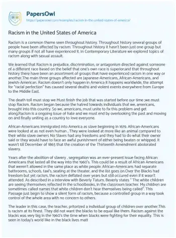 Essay on Racism in the United States of America