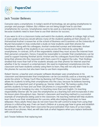 Essay on Jack Tessier Believes