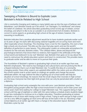 Essay on Sweeping a Problem is Bound to Explode: Leon Botstein’s Article Related to High School