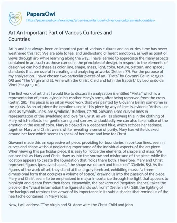 Essay on Art an Important Part of Various Cultures and Countries