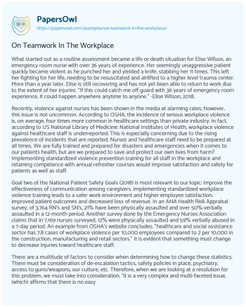 Essay on On Teamwork in the Workplace