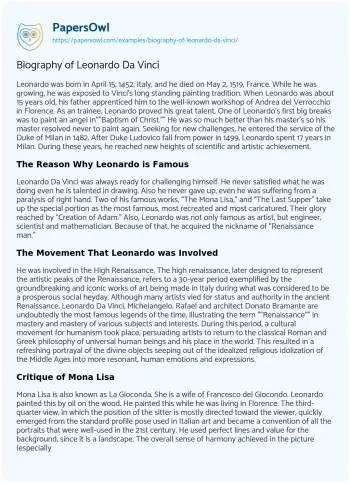 Essay on Biography of Leonardo Da Vinci