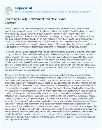 Essay on Parenting Quality, Entitlement and Male Sexual Coercion