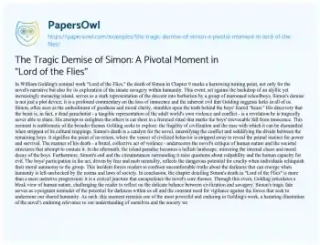 Essay on The Tragic Demise of Simon: a Pivotal Moment in “Lord of the Flies”