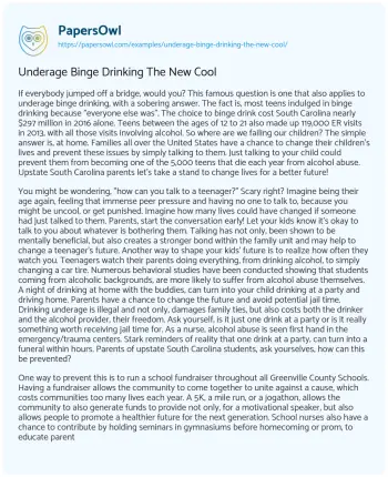 Essay on Underage Binge Drinking the New Cool