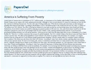 Essay on America is Suffering from Poverty