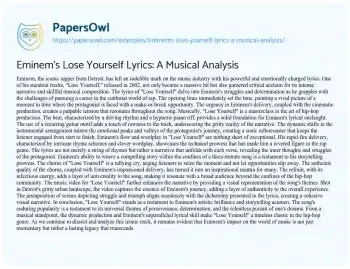 Essay on Eminem’s Lose yourself Lyrics: a Musical Analysis