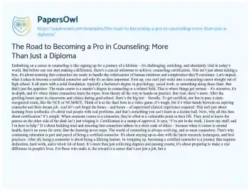 Essay on The Road to Becoming a Pro in Counseling: more than Just a Diploma