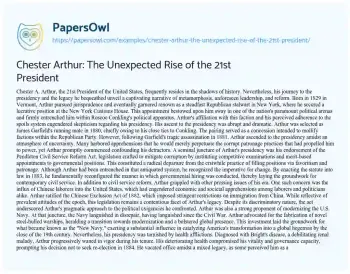 Essay on Chester Arthur: the Unexpected Rise of the 21st President