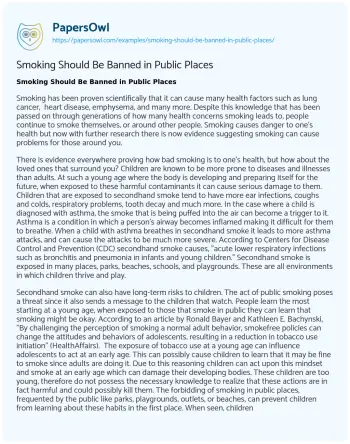 Essay on Smoking should be Banned in Public Places