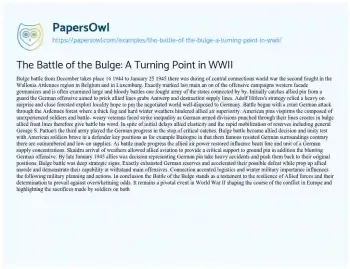 Essay on The Battle of the Bulge: a Turning Point in WWII