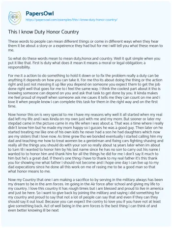 Essay on This i Know Duty Honor Country