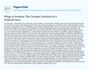 Essay on Whigs in America: the Complex Evolution of a Political Force