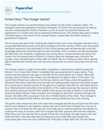 Essay on Fiction Story “The Hunger Games”