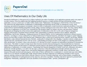 Essay on Uses of Mathematics in our Daily Life