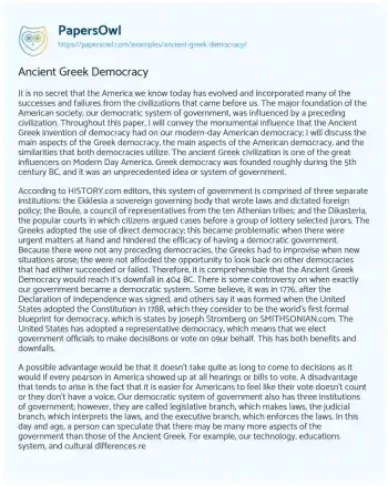 Essay on Ancient Greek Democracy