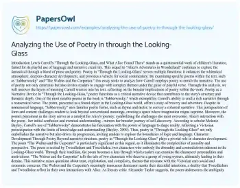 Essay on Analyzing the Use of Poetry in through the Looking-Glass