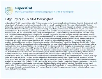 Essay on Judge Taylor in to Kill a Mockingbird