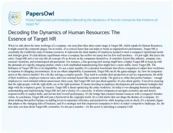 Essay on Decoding the Dynamics of Human Resources: the Essence of Target HR