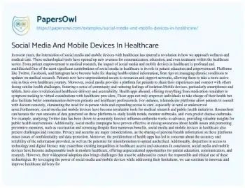 Essay on Social Media and Mobile Devices in Healthcare