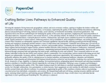 Essay on Crafting Better Lives: Pathways to Enhanced Quality of Life