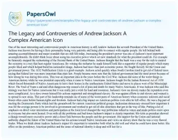 Essay on The Legacy and Controversies of Andrew Jackson: a Complex American Icon