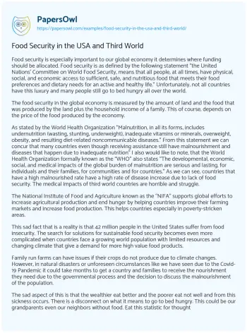 Essay on Global Food Security Disparities