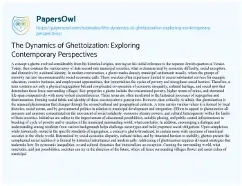 Essay on The Dynamics of Ghettoization: Exploring Contemporary Perspectives