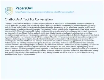 Essay on Chatbot as a Tool for Conversation